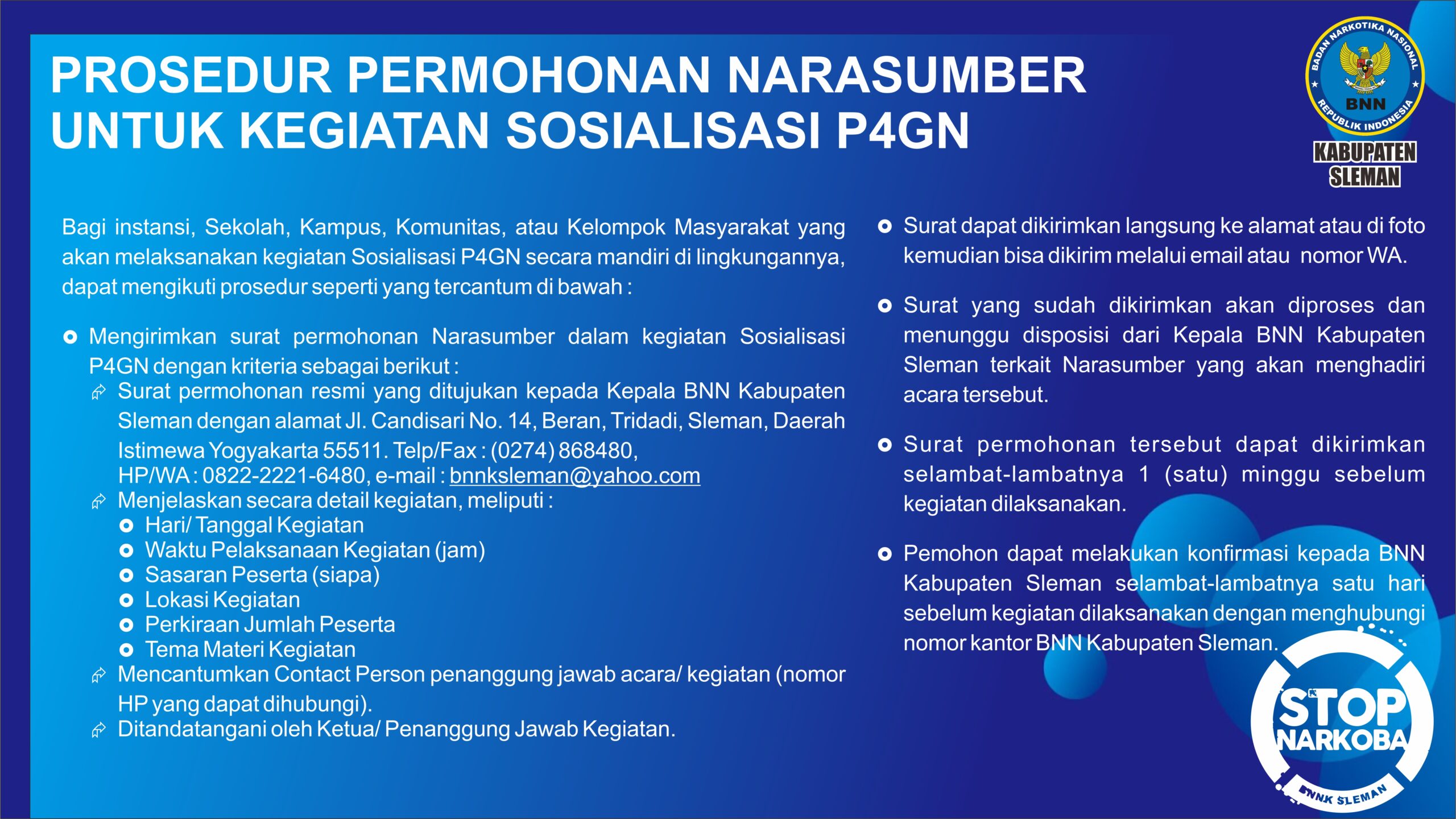 PROSEDUR PERMOHONAN NARASUMBER SOSIALISASI P4GN