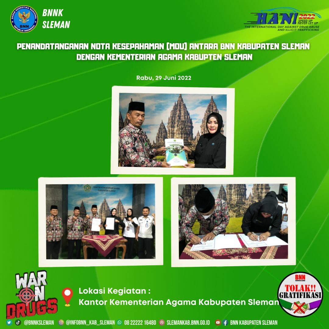Penandatanganan Nota Kesepahaman Antara BNN Kabupaten Sleman dengan Kementerian Agama Kabupaten Sleman Penandatanganan Nota Kesepahaman Antara BNN Kabupaten Sleman dengan Kementerian Agama Kabupaten Sleman