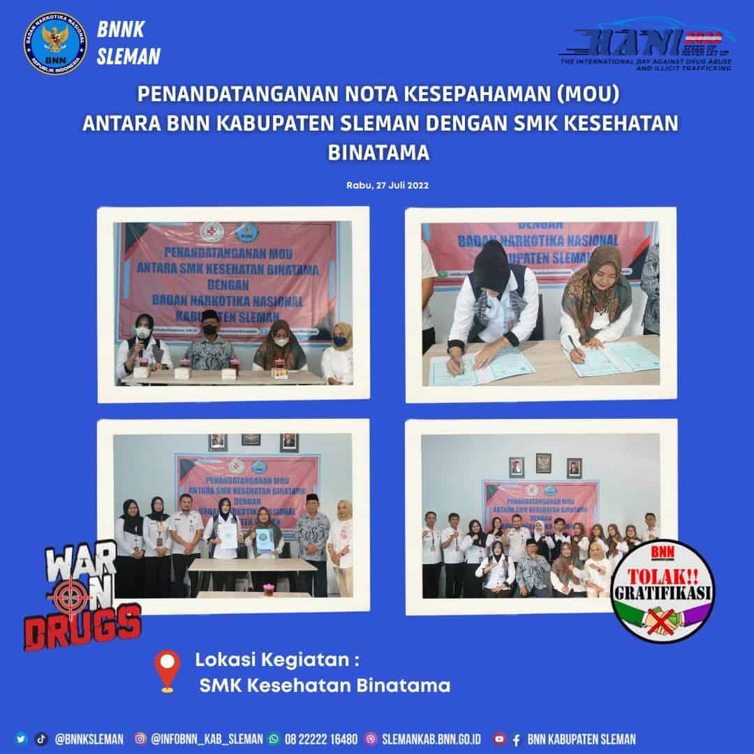 Penandatanganan Nota Kesepahaman Antara BNN Kabupaten Sleman dengan SMK Kesehatan Binatama Terkait P4GN Penandatanganan Nota Kesepahaman Antara BNN Kabupaten Sleman dengan SMK Kesehatan Binatama Terkait P4GN