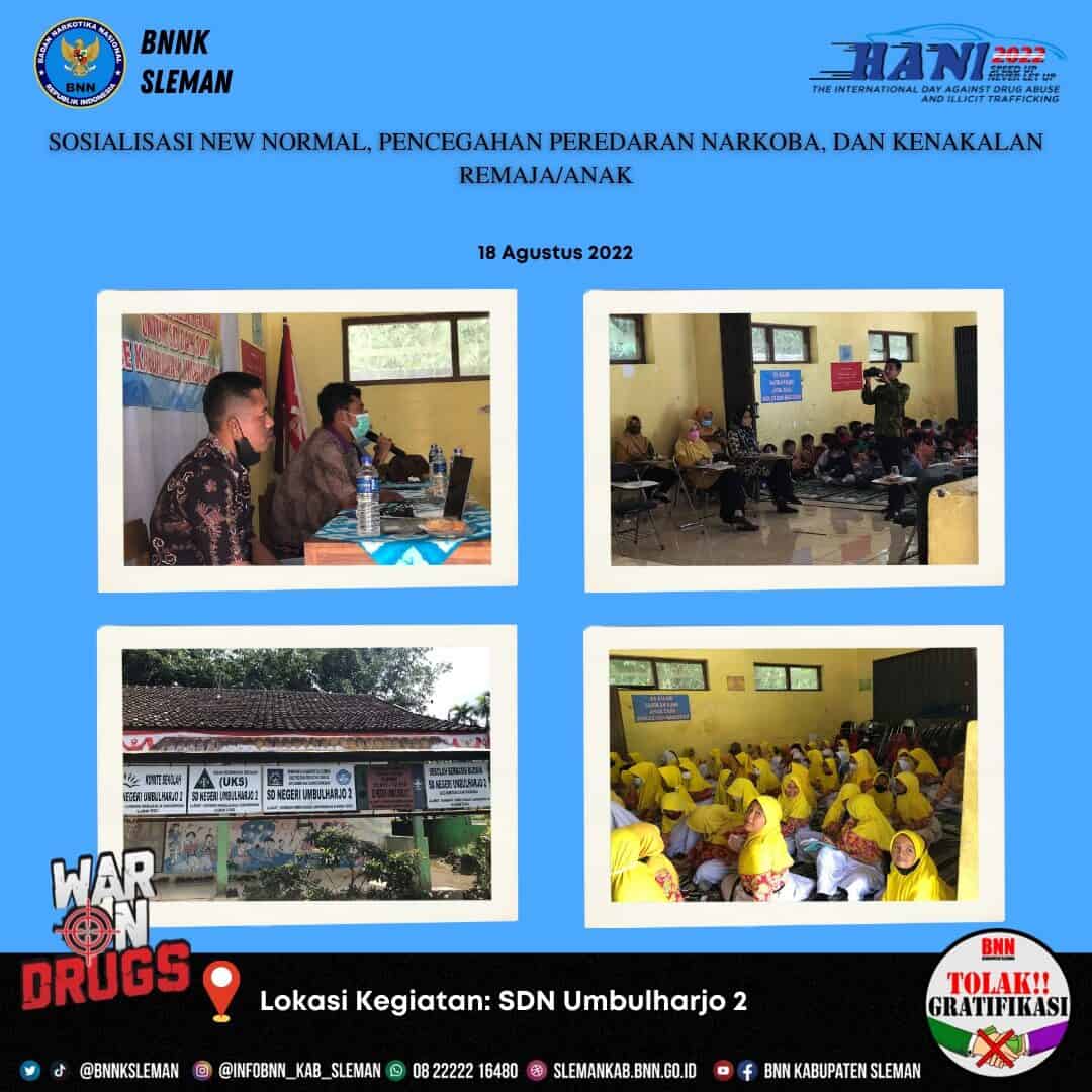 SDN Umbulharjo 2 Berikan Pengetahuan Tentang P4GN Sejak Dini Sosialisasi New Normal, Pencegahan Peredaran Narkoba, dan Kenakalan Remaja/Anak
